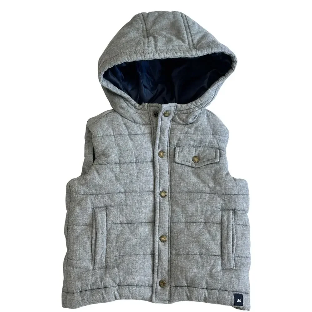 JANIE AND JACK Baby Boy Heather Gray Hooded Quilted Vest Size 18-24m
